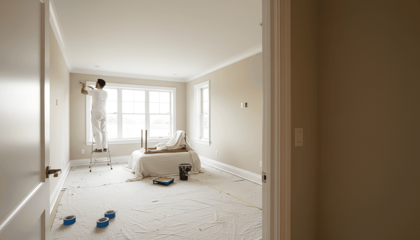 Finished bedroom interior with fresh paint
