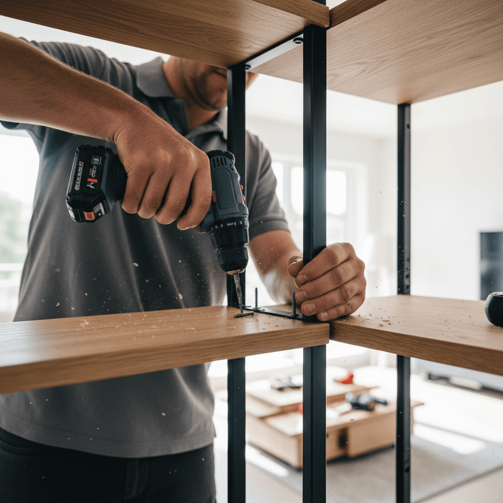 Custom bookshelf assembly in living room