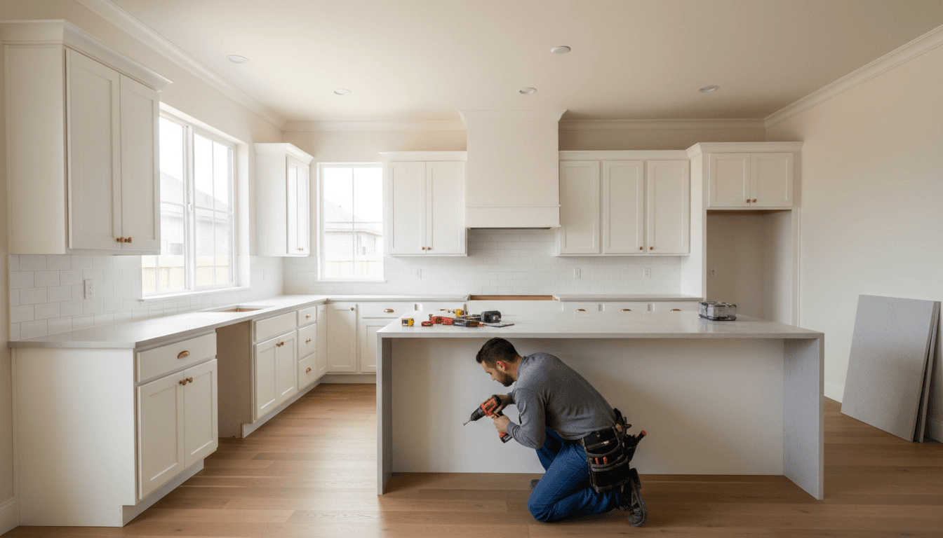 Finished kitchen renovation with new cabinets and countertops